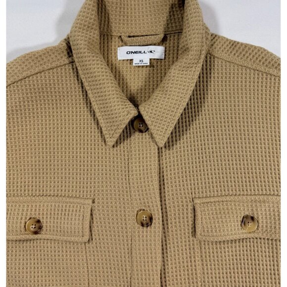 O’Neill Women’s XS Waffle Knit Jacket Shacket Tan Button Front NWT Neutral Cozy - Picture 3 of 16
